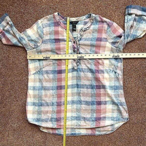 Ali Miles Tunic Women’s 1X Multicolor Plaid Check Pattern Top 3/4 Sleeve Cotton - Picture 8 of 8